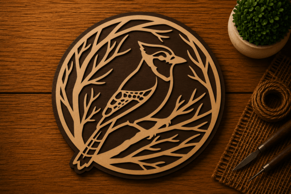 Download Bird in Branch Circle Art Laser Cut SVG - Circle Collection