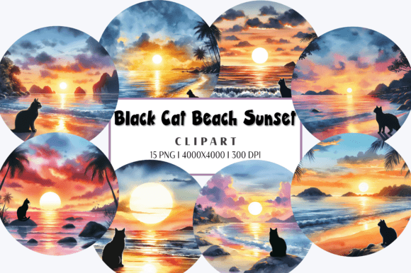 Download Black Cat Beach Sunset Circle Clipart - Circle Collection